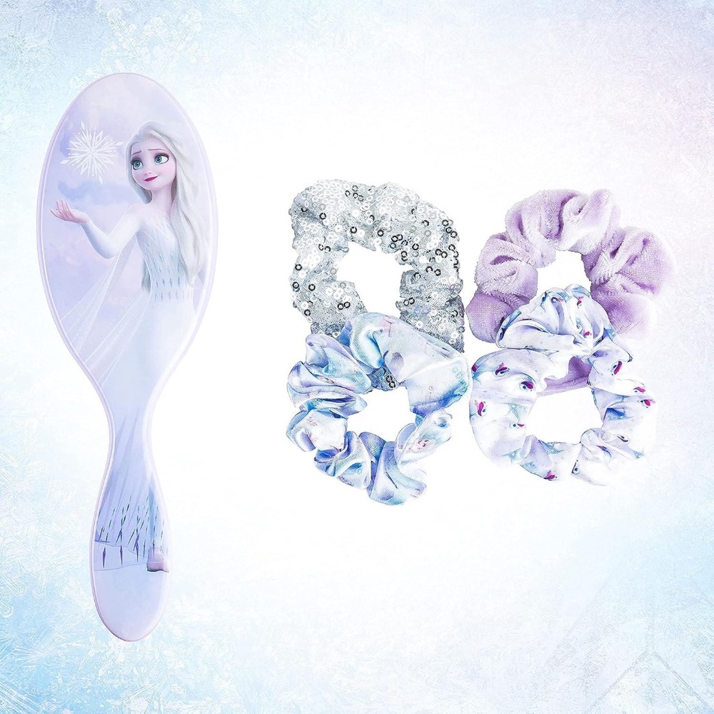 Frozen Princess Elsa Hair Brush For Girls Scrunchies & Detangling Brush 5 Pcs